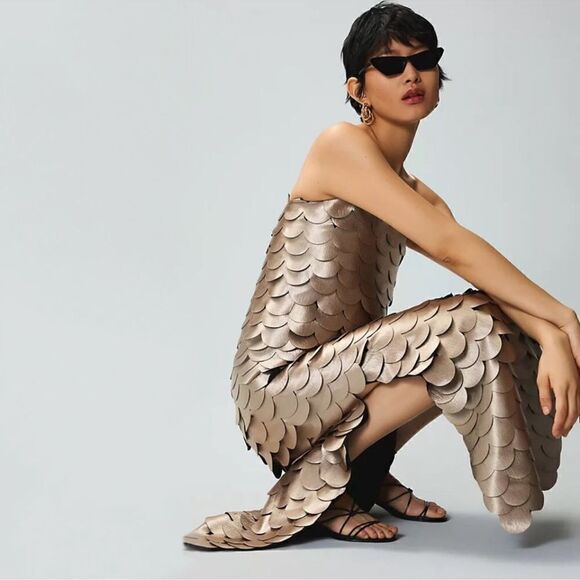 Anthropologie x SAU  Escamas Metallic Textured Maxi Dress - Picture 3 of 8